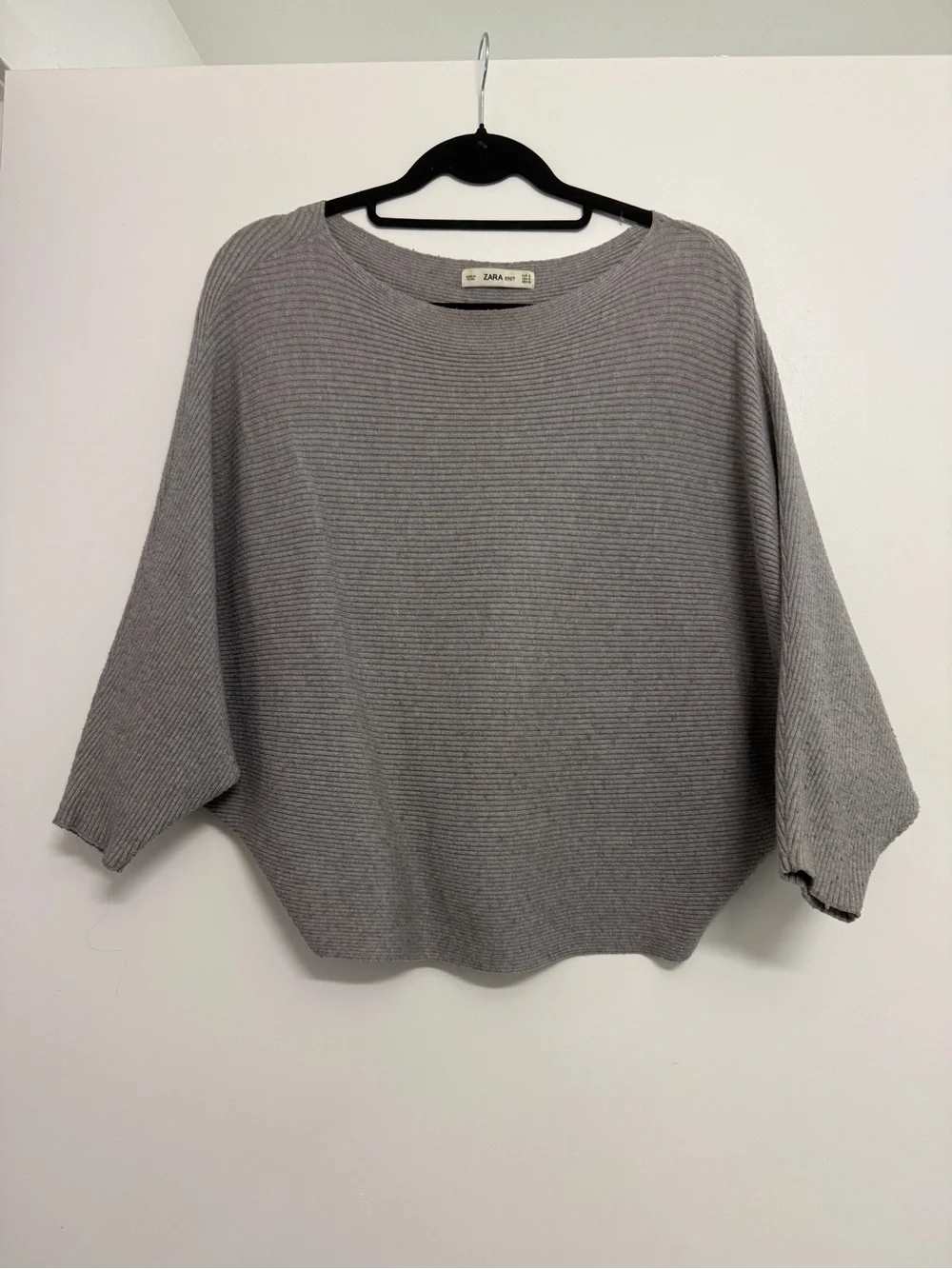 Zara Light Gray Ribbed Crewneck Sweater